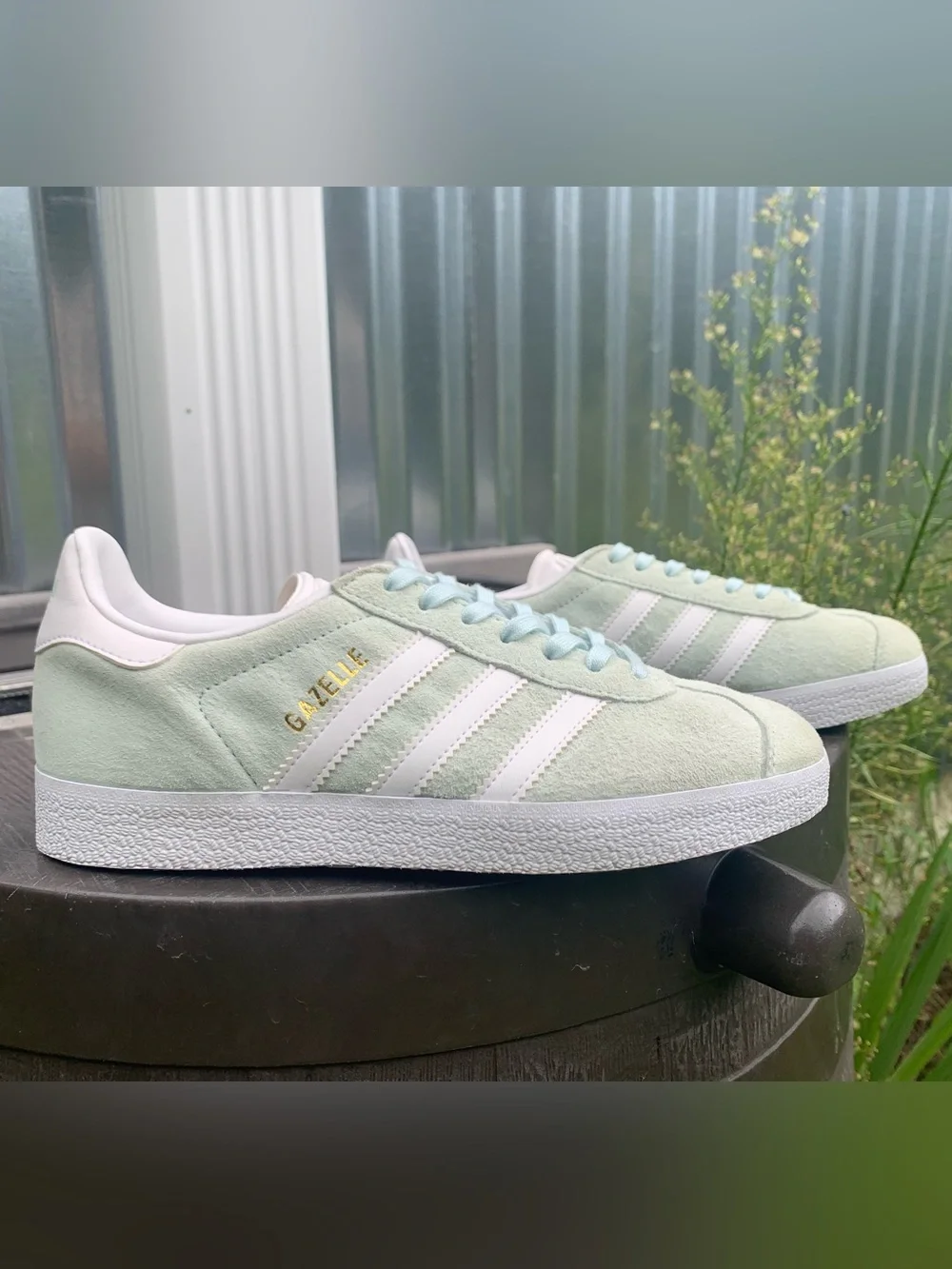 adidas Women’s Gazelle Sneakers in Pastel Mint with White Stripes